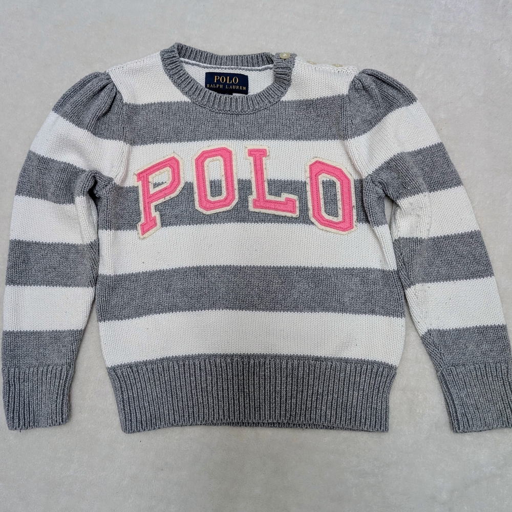 Polo by Ralph Lauren Gray and White Sweater with Pink Details
